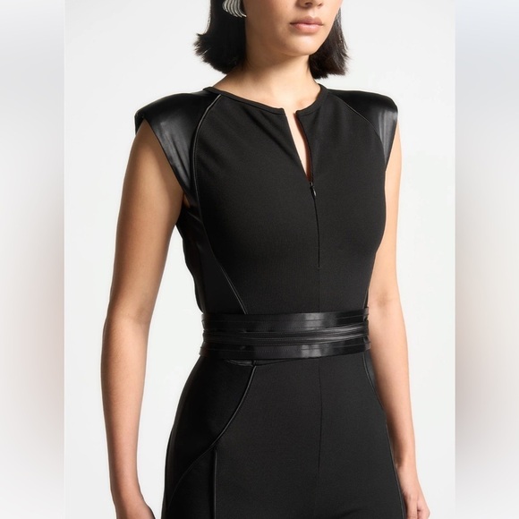 Satin Contour Flared Jumpsuit - Black - Picture 2 of 14
